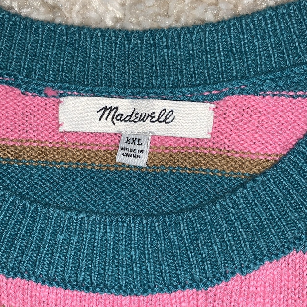 NWOT- Madewell- Cropped Pink and Blue Knit Sweater- XXL - Picture 9 of 10